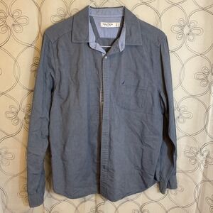 Men's Nautica Blue Classic Fit Button Up Long Sleeve Collared Shirt Size Large